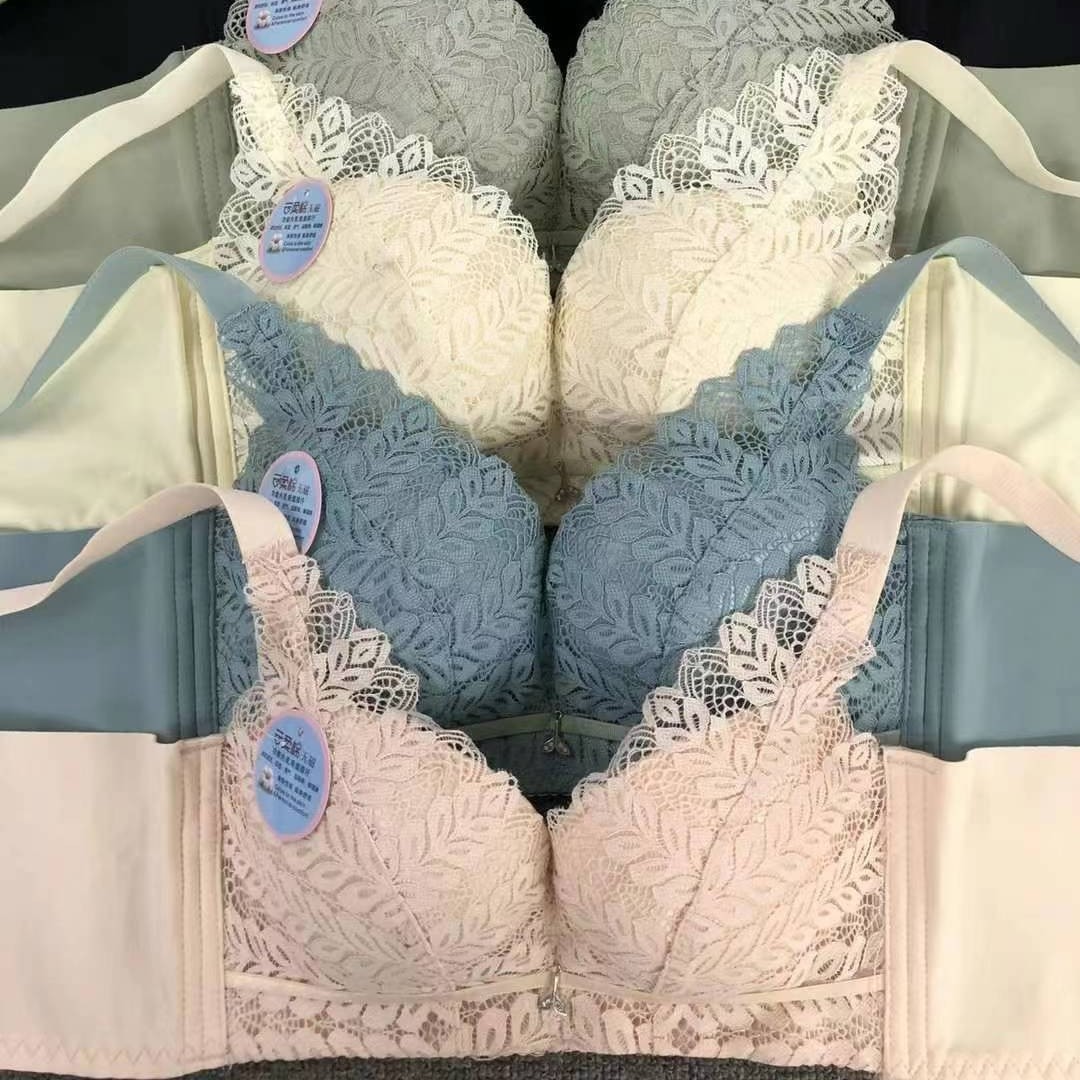 Nuevo sujetador de alta calidad de moda de encaje jacquard transpirable y cómodo ajuste lateral de pecho de cuatro filas de ropa interior de botón