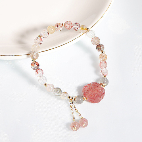 Badu natural crystal bracelet new niche color hair crystal tassel bracelet Korean version strawberry crystal cat claw bracelet bracelet