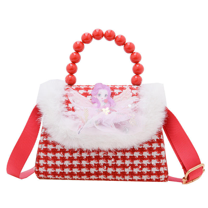 2023 invierno nuevo rojo niños princesa bolsa niñas lindo hombro mensajero bolsa perla mano monedero