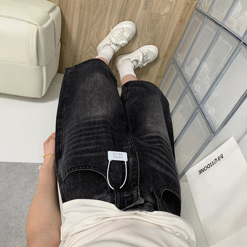 American-Style Black Wide-Leg Denim Cropped Pants for Women, Summer Plus-Size Loose Fit, Flattering for Pear-Shaped Body, Straight-Leg Capri Pants American-Style Black Wide-Leg Denim Cropped Pants for Women, Summer Plus-Size Loose Fit, Flattering for Pear-Shaped Body, Straight-Leg Capri Pants