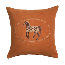 现代horse抱枕套个性马匹橘色天蓝土黄绣花沙发靠背枕刺绣靠垫套