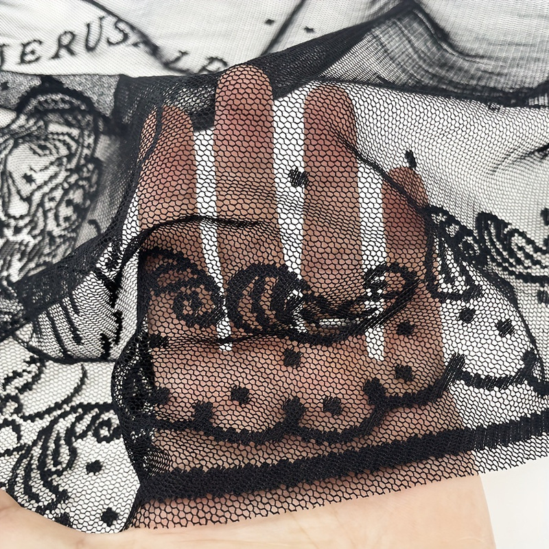 国境を越えた新しい教会の祈りの白いベール聖母三角スカーフ刺繍入りスカーフ女性のエスニックスタイルのヒジャブ|undefined
