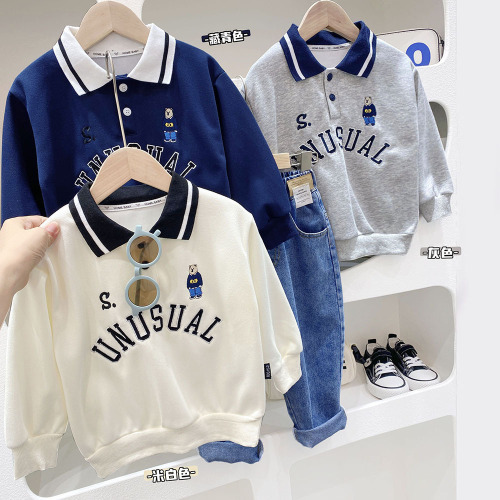 Boys' long-sleeved Polo shirts, T-shirts, autumn clothes, spring and autumn children's clothes, children's bottoming shirts, baby autumn clothes, medium and large children's tops, trendy