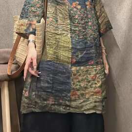 2024春季新款中长款苎麻印花连衣裙长裙休闲裙子