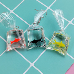 時尚透明水袋金魚耳墜吊墜 diy材料樹脂飾品配件奶油膠材料