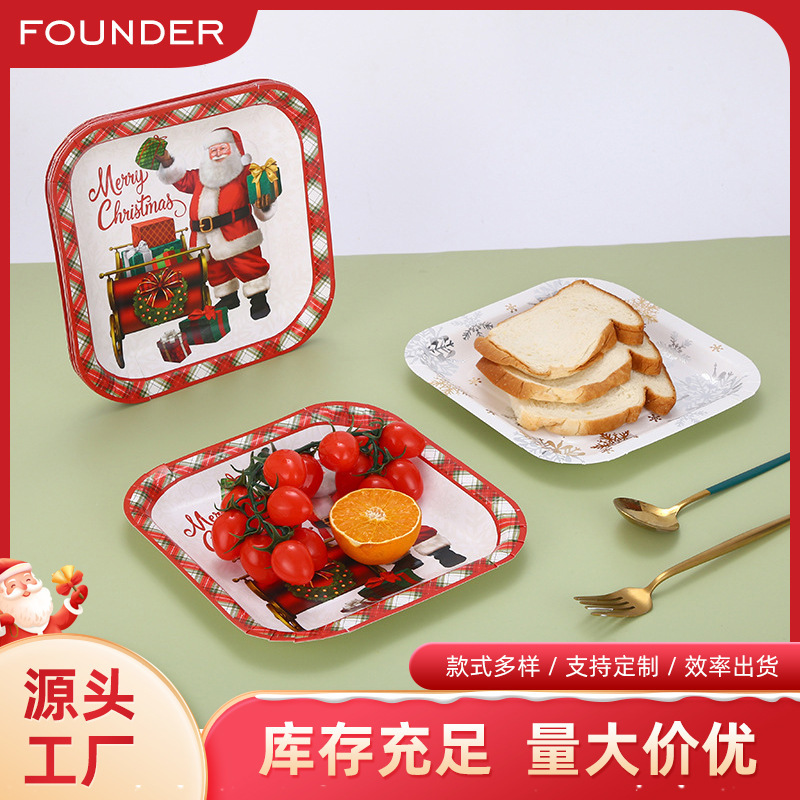 Cross-border creative Christmas disposable paper bowl tissue party fun snowflake Santa Claus paper plate wholesale