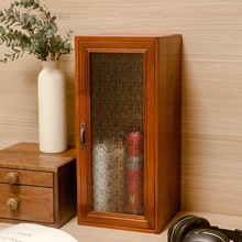復古實木茶杯玻璃收納櫃木質茶具化妝品桌面整理盒多層手辦展示櫃