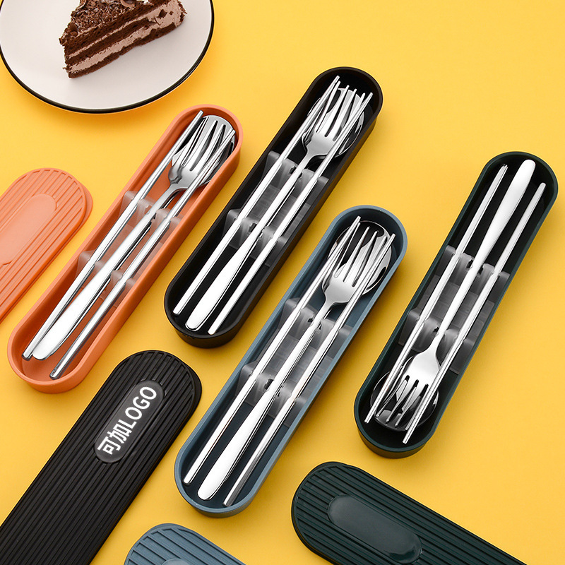 High-value Chopsticks Spoon Set 304 Stainless Steel Portable Tableware Travel Single Student Chopsticks Storage Box