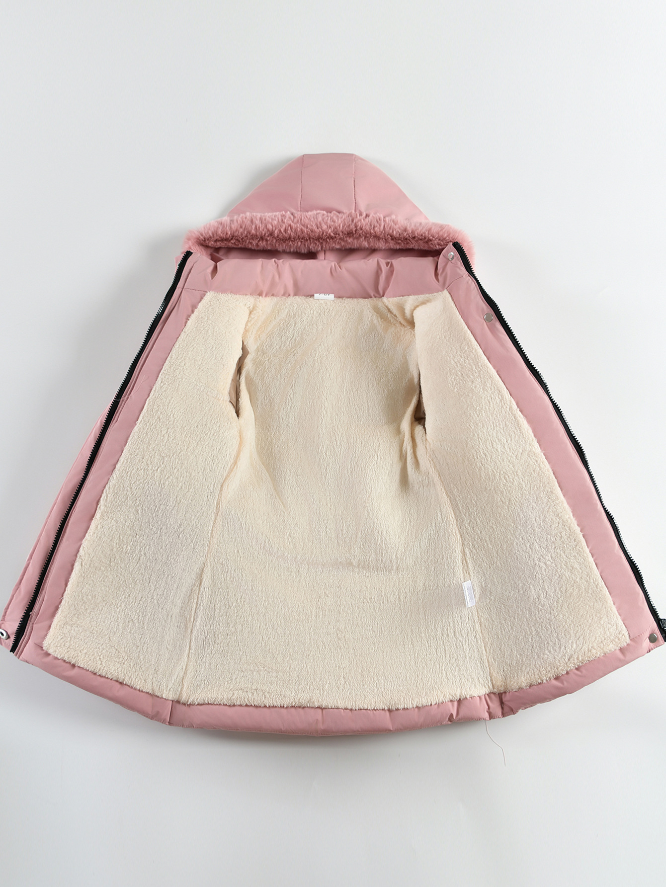 Winter Korean Style Girls' Mid Length Cotton Padded Jacket Western Style Heart Shaped Rhombus Pattern Cotton Padded Jacket With Fur Collar_voghion.com