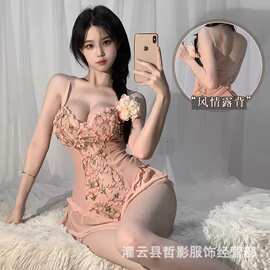 加大码性感情趣女内衣睡衣纯欲风水溶蕾丝睡裙调情露背网红睡裙款