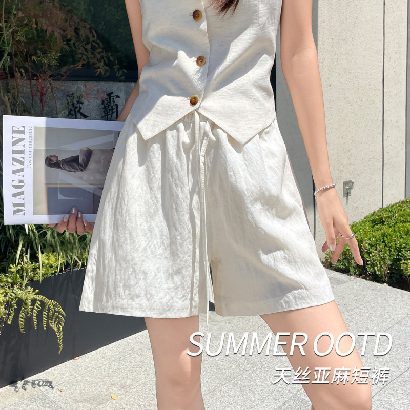 White Linen Shorts for Women, Summer Thin Style, Old Money Style, A-Line Loose Casual Shorts for Petite Figures, Tencel Wide-Leg Five-Point Pants White Linen Shorts for Women, Summer Thin Style, Old Money Style, A-Line Loose Casual Shorts for Petite Figures, Tencel Wide-Leg Five-Point Pants