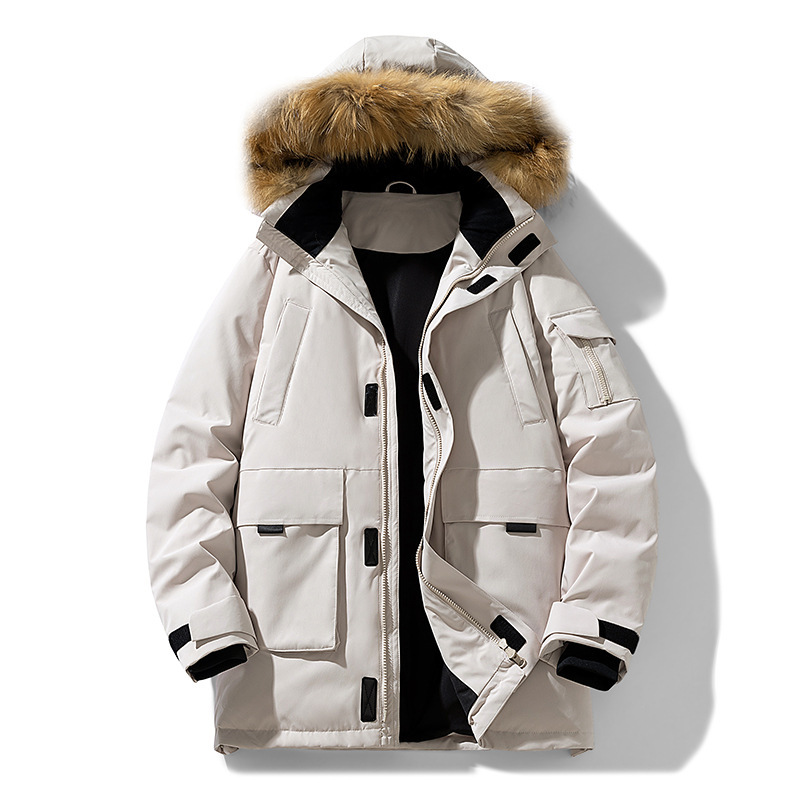 Down Jacket Men's 2025 Winter New High-Quality White Duck down Mid-Length Jacket Large Fur Collar down Jacket for Men and Women