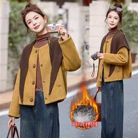 韩版呢子羽绒服2025新款冬装毛呢含羊毛90%白鸭绒外套配披肩