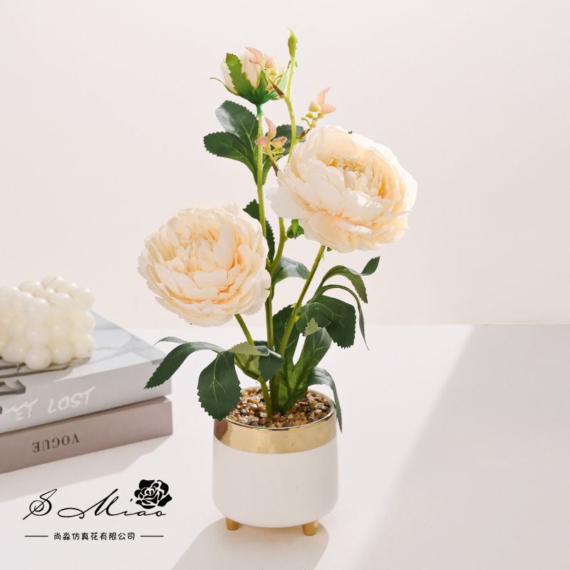 Flores falsas de alta calidad camellia pequeña flor de bonsai de moda decoración creativa plantación verde artificial simulación maceta
