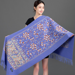 Scarf Shawl Women's Winter Imitation Cashmere Warm Cheongsam Outer Wear 2025 New Middle-Aged Red Embroidered Cloak