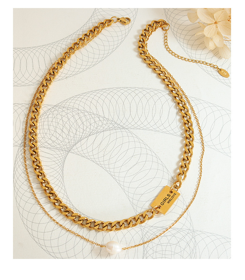 Retro Geometric Titanium Steel Necklace Pearl Stainless Steel Necklaces_colorza_3