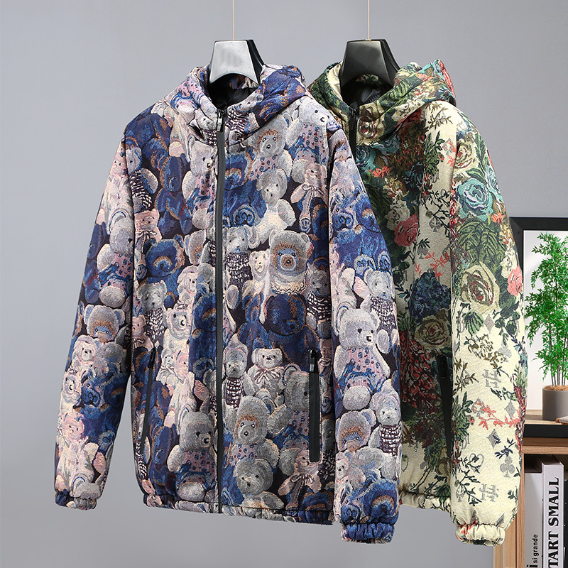Men's Clothing cotton clothing floral coat winter casual men's jacket trendy brand loose hooded top_voghion.com