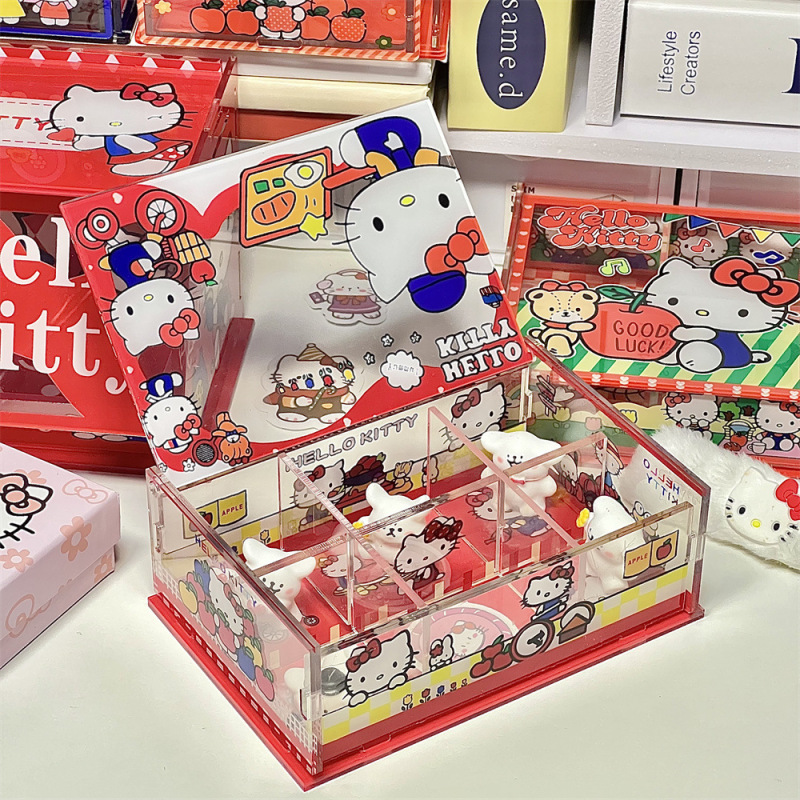 可爱hellokitty桌面置物架亚克力可拆卸翻盖糖果盒KT猫收纳盒礼物|undefined