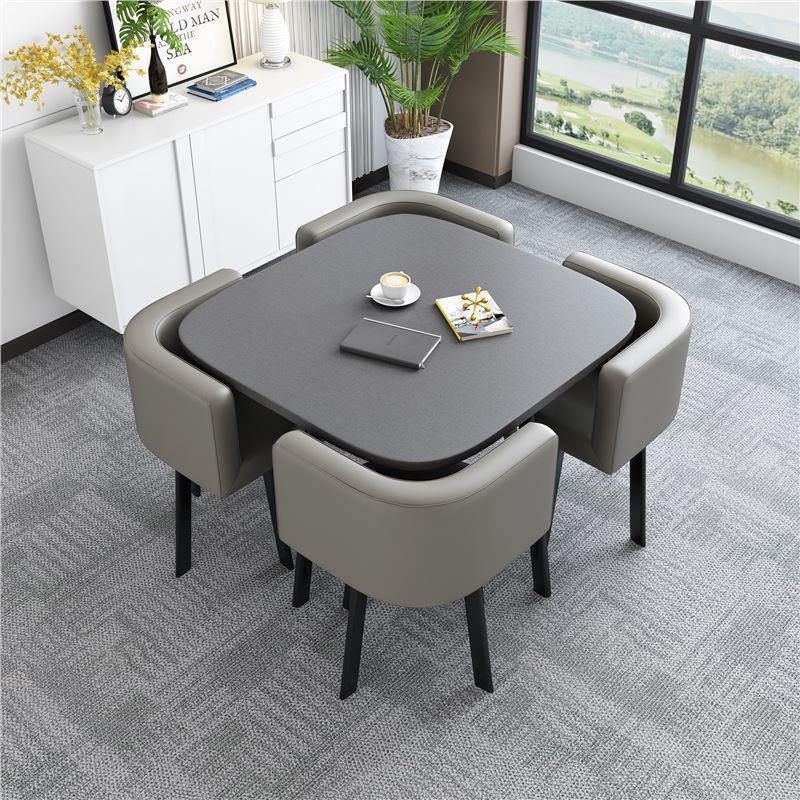 [Factory] 80 gray square table light gray leather chair