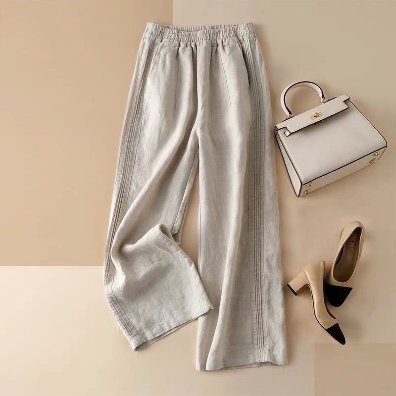 Loose Fit High Waist Thin Straight Casual Pants for Women in Cotton and Linen, Summer 2025 New Style