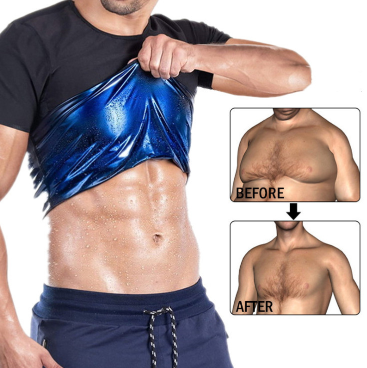 Men's fitness sauna suit, compression shapewear, tummy control sports top, beer belly corset, chest binder, short-sleeve shaper