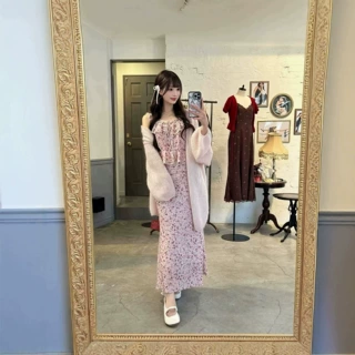 【嘉悦】26秋日系甜美少女风复古优雅莓果印花雪纺上衣半身裙套装