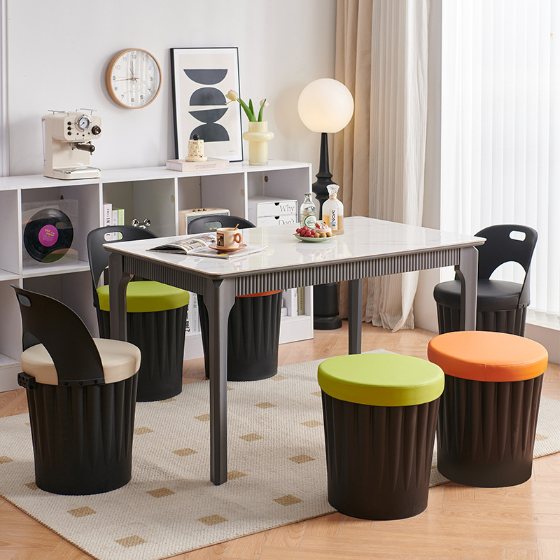 可收纳餐椅餐桌休闲吃饭椅子新款网红现代餐厅商用油漆桶凳子靠背