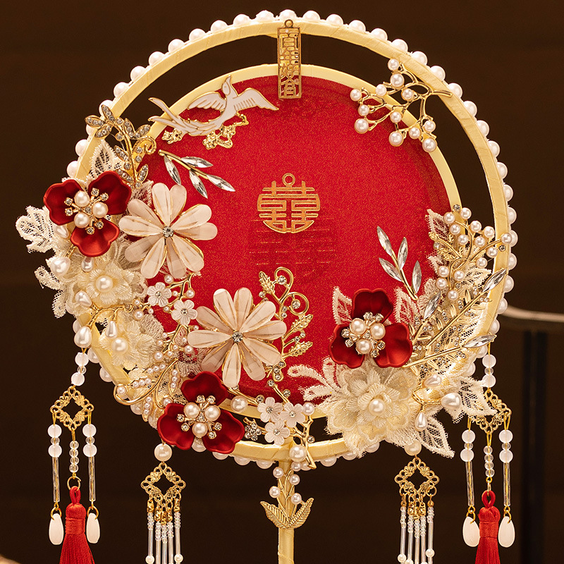 オリジナル婚扇中国式団扇花嫁結婚diy材料バッグ高級な親友新婚プレゼント秀イネ服喜扇|undefined