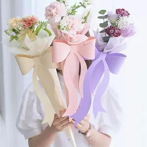 กล่องใส่ดอกไม้เดี่ยว กล่องบรรจุดอกกุหลาบวาเลนไทน์ กล่องของขวัญจัดดอกไม้แบบ DIY พร้อมโบว์และแท่งนางฟ้า กล่องดอกไม้แบบหิ้วได้