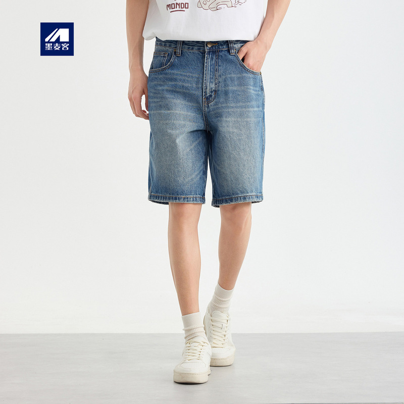 Momaik High-Quality Commuter Cotton Pants for Men 2026 Summer New Style Washed Vintage Denim Shorts for Men 97399