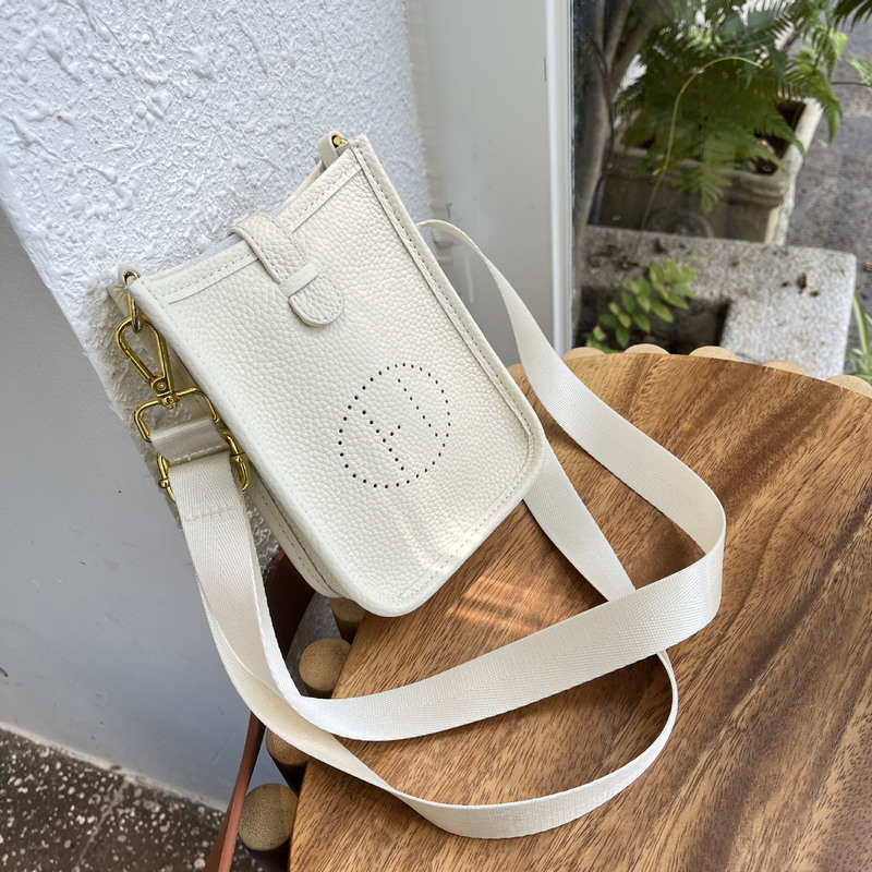 Mobile Phone Bag Evelyn Genuine Leather Women's Bag New H Hollow Bucket Bag Lychee Pattern Single Shoulder Crossbody Bag Women's Cross-Border Mobile Phone Bag Evelyn Genuine Leather Women's Bag New H Hollow Bucket Bag Lychee Pattern Single Shoulder Crossbody Bag Women's Cross-Border