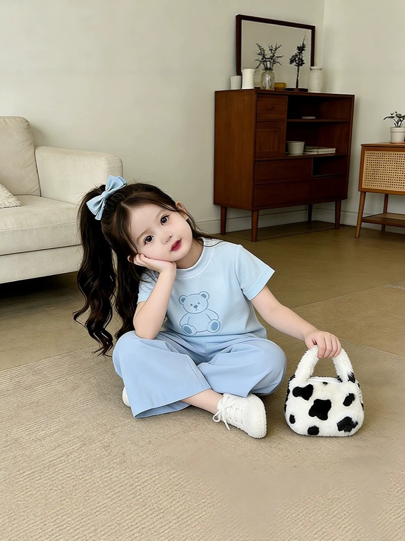 Summer thin sleeves for leisure, set, children's trousers, T-shirt, summer clothing, with short sleeve 2