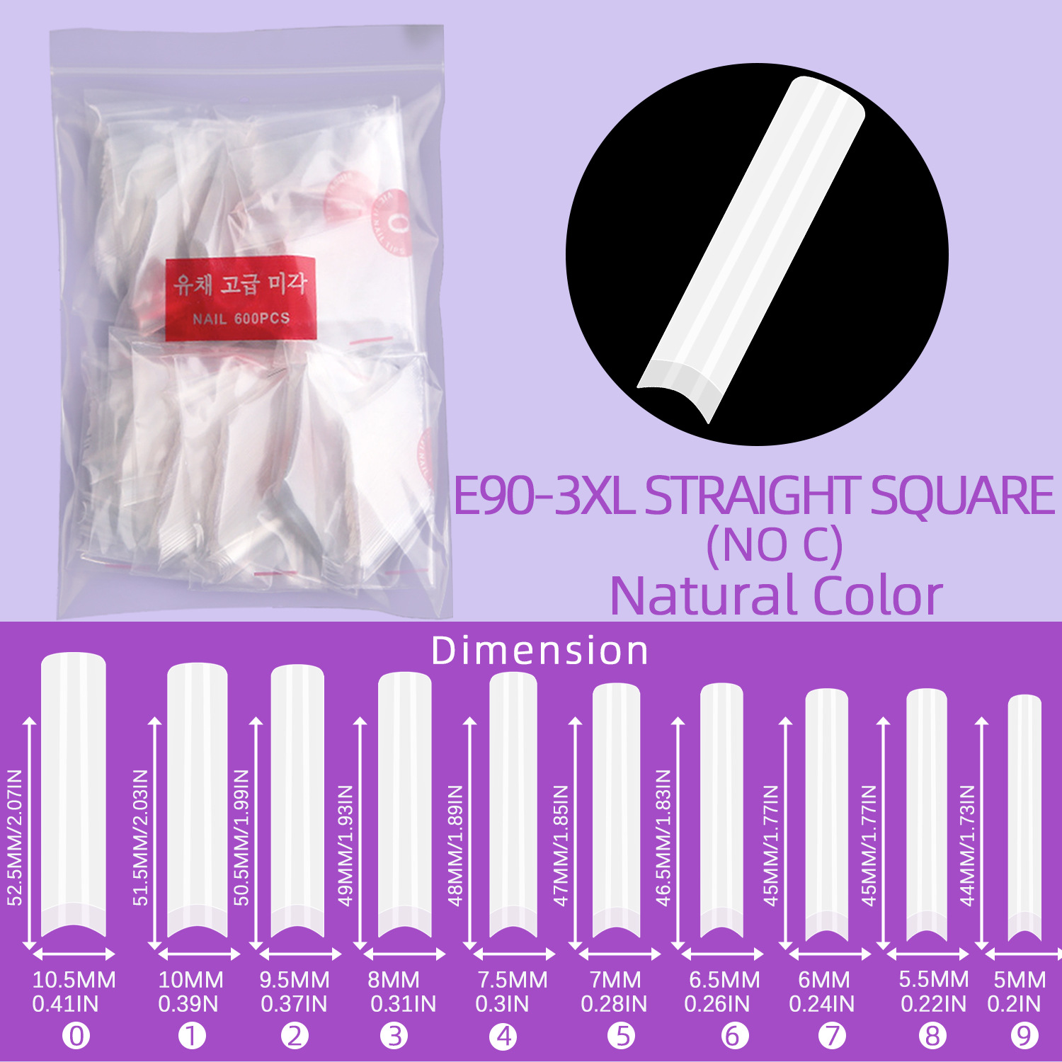 3XL-no C tubo de agua de uñas 500 piezas naturales