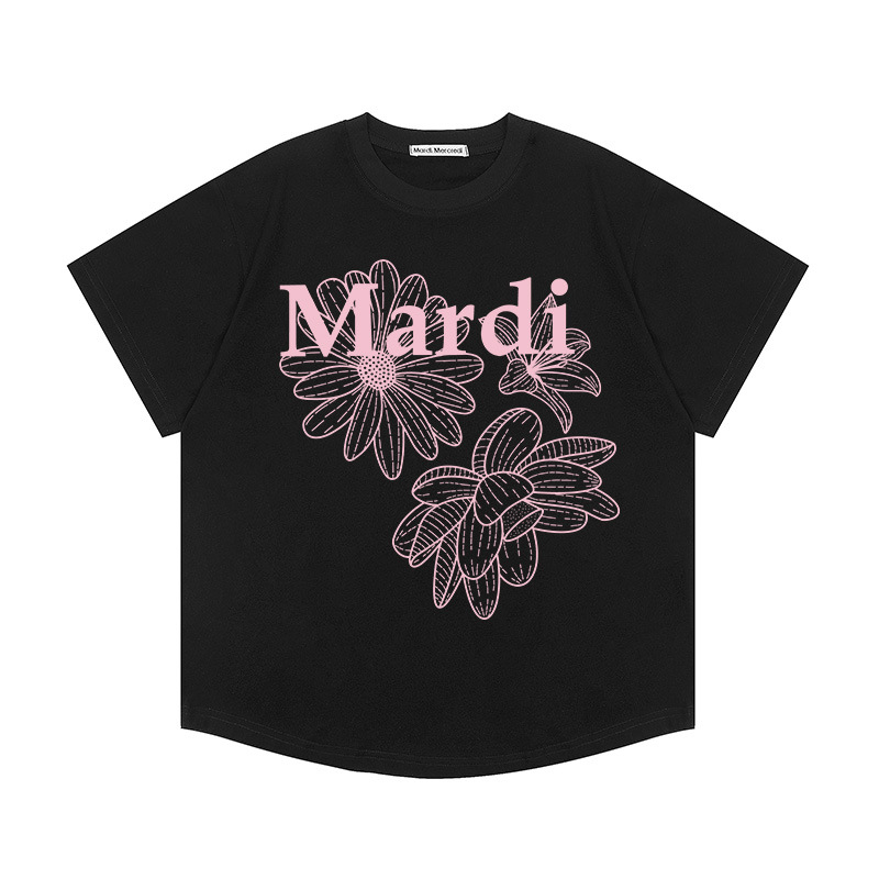 現物韓国潮牌Mardi半袖女性25夏新作デイジープリント丸襟純綿上着tシャツ代発
