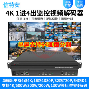 4K ultra-clear 1-in-4-way HDMI surveillance video decoder 64 Picture Segmentation splicing screen network digital matrix