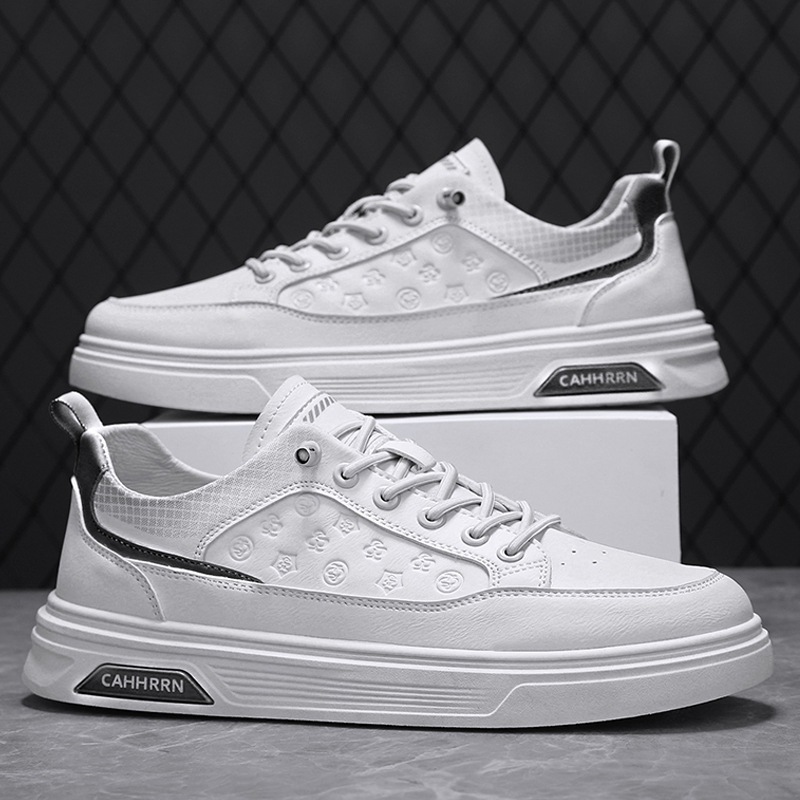 Zapatos de cuero para hombres, zapatos de skate casuales de primavera para hombres, zapatos blancos de moda para estudiantes, zapatos individuales para adolescentes, 2025 nuevos