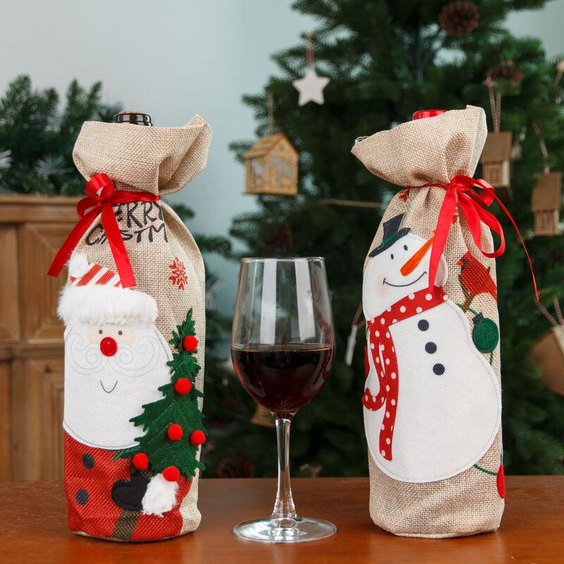 新品クリスマス装饰麻布刺繍ワインカバーワインボトル饰り酒瓶袋ワインバッグクリスマスワインボトルカバー|undefined