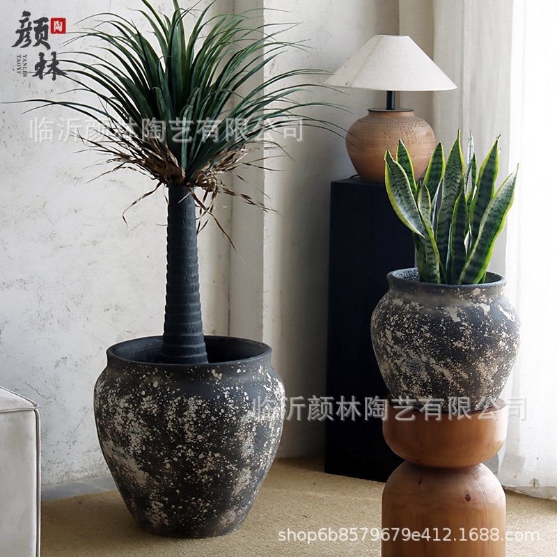 Retro cemento gran barro de barro jardín jardín verde gran maceta simple centro comercial decoración hotel decoración hecha