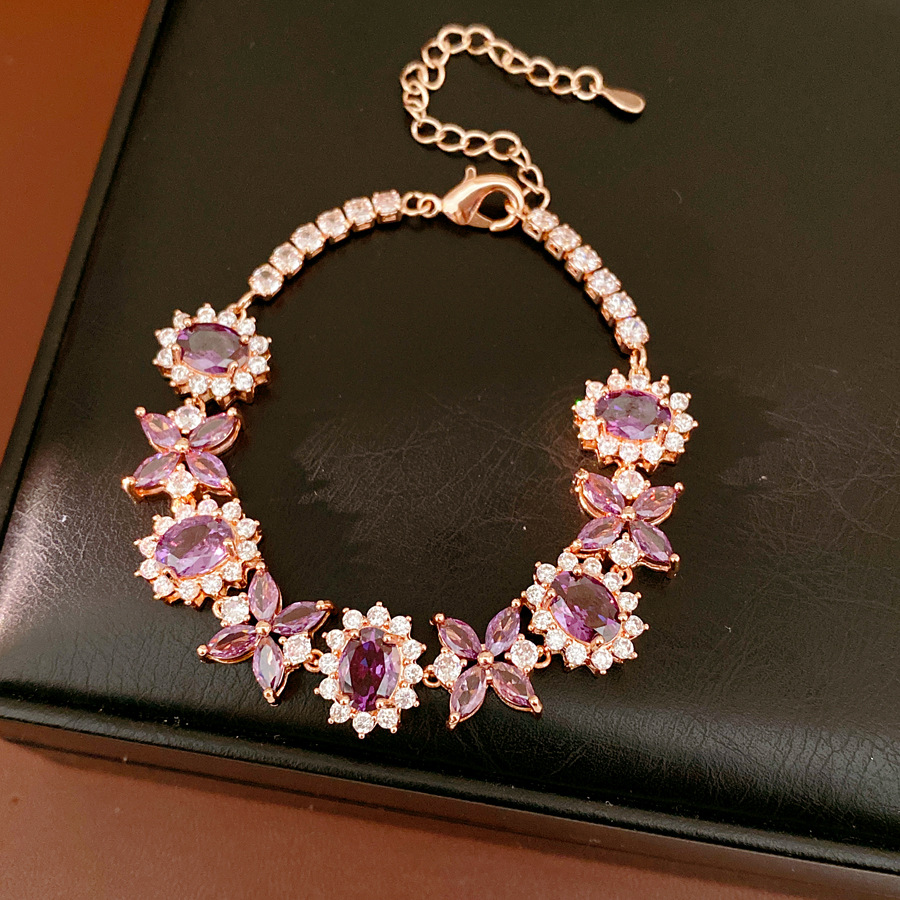 Medieval vintage zircon oval pulsera de flores lujoso ligero nicho pulsera de alta calidad temperamento delicado joyería