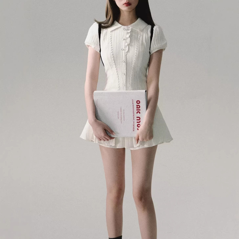 Oakmoo/ "Waiting for You after Class" Dress A-Line Skirt Short-Sleeved Shirt Dress Commuter College Style Hot Girl Tea Break Dress