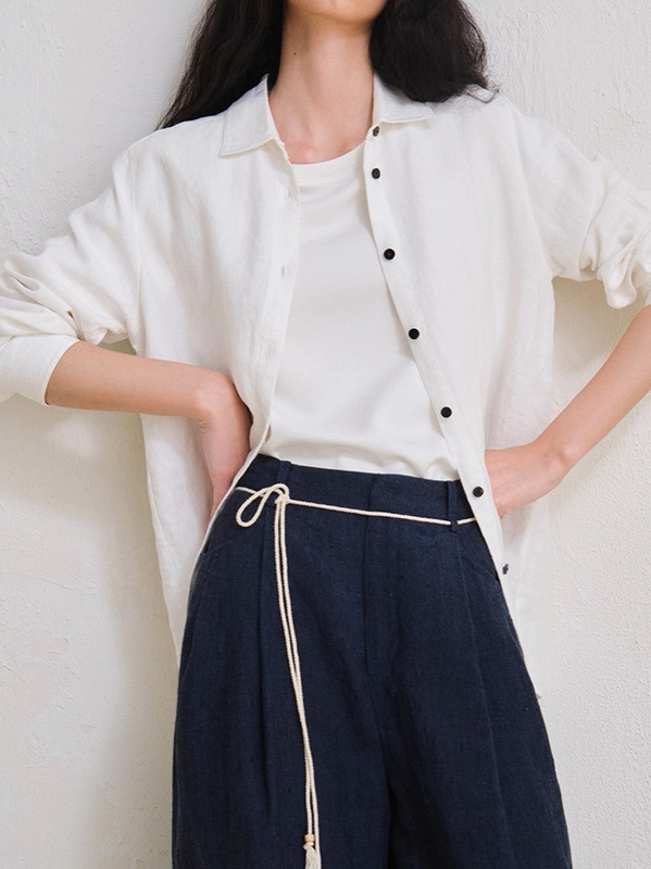 亚麻极简衬衫白色长袖薄衬衣上衣女夏文艺防晒衫|undefined