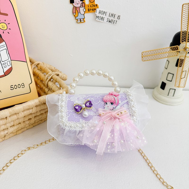 Bolso para niños 2024 nuevo lindos bolso de niña bolso accesorios de princesa de estilo extranjero bolso de cadena de perlas de fragancia