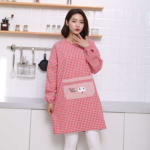 Korean-style fashionable pure cotton long-sleeved apron, adult unisex colorful cotton cover-up, kitchen thick waterproof extended reverse dress