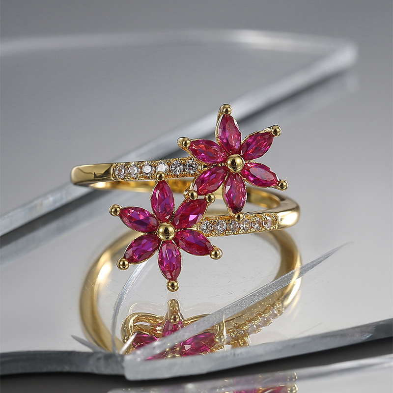 Commute Flower Copper Plating Inlay Zircon Rings display picture 2