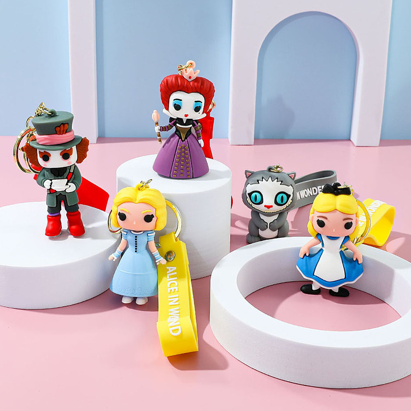 2025 New Alice in Wonderland Keychain Cartoon Alice Mad Hatter Red Queen Bag Pendant Wholesale