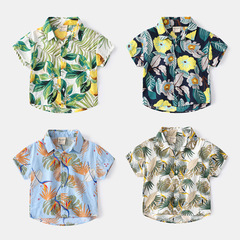 Summer new boys' short-sleeved shirts, beach boys' leaf print shirts, baby fashionable short-sleeved shirts