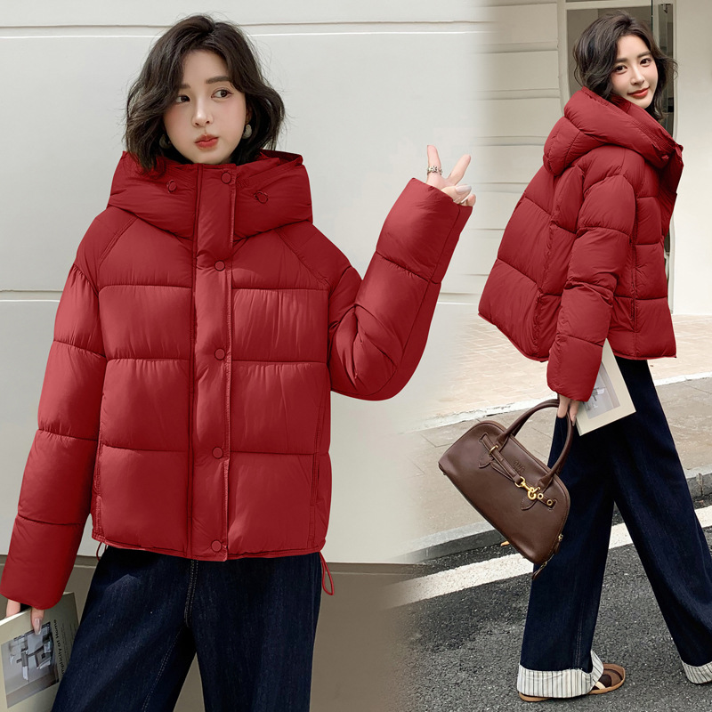 Puff glutinoso suave corto encapuchado abrigo de algodón mujer invierno nuevo suelto y delgado pequeño pan ropa de moda image 7