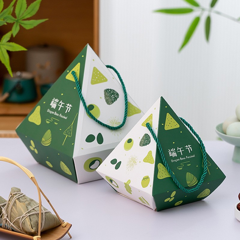 2024 New Creative Dragon Boat Festival Cone-Shaped Zongzi Hand-Held Box Zongzi Gift Box Creative Simple Packaging Paper Box