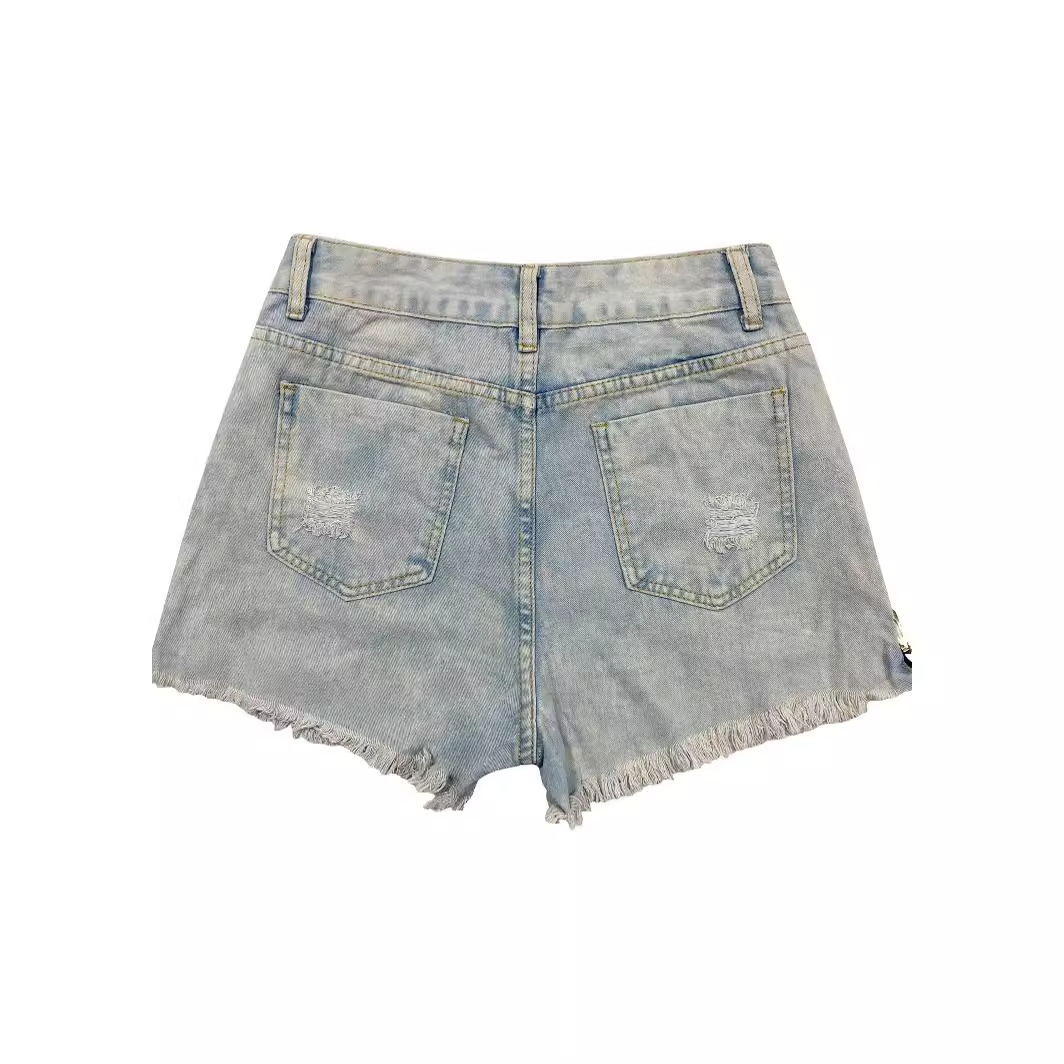 Dames sexy pittige meisje rits denim shorts 2024 zomer nieuwe geperforeerde Ragged Edge hotpants_voghion.com