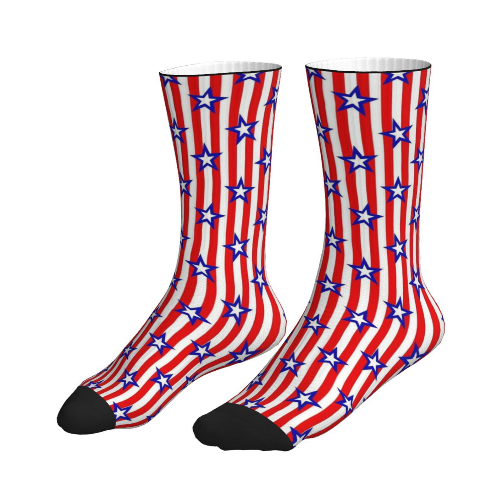 美式星条旗中筒袜红白蓝撞色印花袜男女同款街头潮袜
